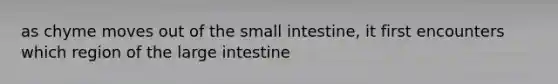 as chyme moves out of the small intestine, it first encounters which region of the large intestine