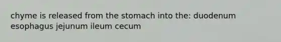 chyme is released from the stomach into the: duodenum esophagus jejunum ileum cecum