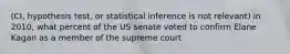 (CI, hypothesis test, or statistical inference is not relevant) in 2010, what percent of the US senate voted to confirm Elane Kagan as a member of the supreme court