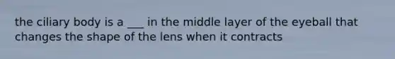 the ciliary body is a ___ in the middle layer of the eyeball that changes the shape of the lens when it contracts