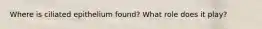 Where is ciliated epithelium found? What role does it play?