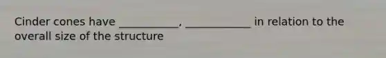 Cinder cones have ___________, ____________ in relation to the overall size of the structure