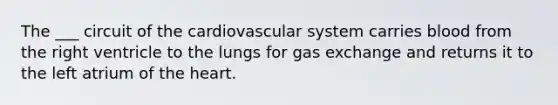 The ___ circuit of the cardiovascular system carries blood from the right ventricle to the lungs for gas exchange and returns it to the left atrium of the heart.