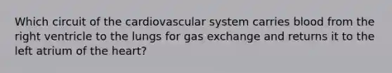 Which circuit of the cardiovascular system carries blood from the right ventricle to the lungs for gas exchange and returns it to the left atrium of the heart?