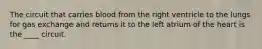 The circuit that carries blood from the right ventricle to the lungs for gas exchange and returns it to the left atrium of the heart is the ____ circuit.