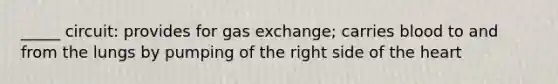 _____ circuit: provides for gas exchange; carries blood to and from the lungs by pumping of the right side of the heart