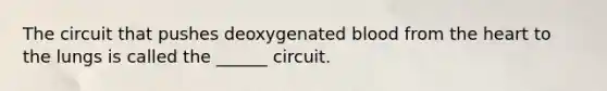 The circuit that pushes deoxygenated blood from <a href='https://www.questionai.com/knowledge/kya8ocqc6o-the-heart' class='anchor-knowledge'>the heart</a> to the lungs is called the ______ circuit.