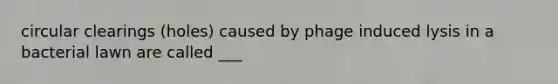 circular clearings (holes) caused by phage induced lysis in a bacterial lawn are called ___