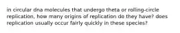 in circular dna molecules that undergo theta or rolling-circle replication, how many origins of replication do they have? does replication usually occur fairly quickly in these species?