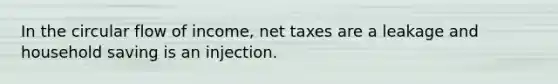 In the circular flow of​ income, net taxes are a leakage and household saving is an injection.