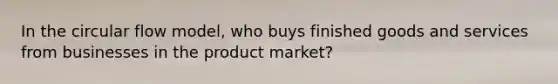 In the circular flow model, who buys finished goods and services from businesses in the product market?