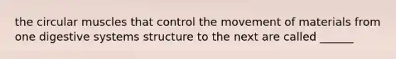 the circular muscles that control the movement of materials from one digestive systems structure to the next are called ______