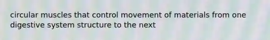 circular muscles that control movement of materials from one digestive system structure to the next