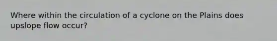 Where within the circulation of a cyclone on the Plains does upslope flow occur?