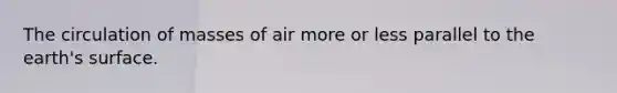 The circulation of masses of air more or less parallel to the earth's surface.