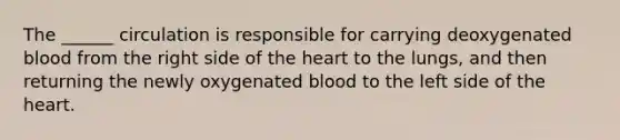 The ______ circulation is responsible for carrying deoxygenated blood from the right side of the heart to the lungs, and then returning the newly oxygenated blood to the left side of the heart.