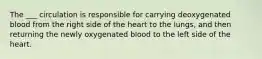 The ___ circulation is responsible for carrying deoxygenated blood from the right side of the heart to the lungs, and then returning the newly oxygenated blood to the left side of the heart.