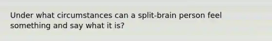 Under what circumstances can a split-brain person feel something and say what it is?