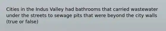 Cities in the Indus Valley had bathrooms that carried wastewater under the streets to sewage pits that were beyond the city walls (true or false)