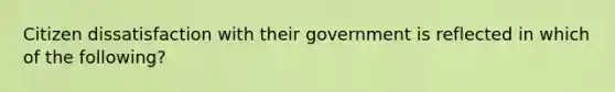 Citizen dissatisfaction with their government is reflected in which of the following?