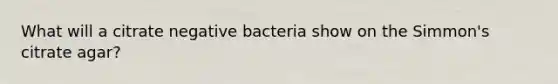 What will a citrate negative bacteria show on the Simmon's citrate agar?