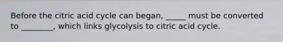 Before the citric acid cycle can began, _____ must be converted to ________, which links glycolysis to citric acid cycle.