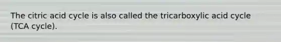 The citric acid cycle is also called the tricarboxylic acid cycle (TCA cycle).