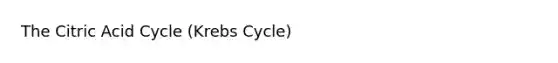 The Citric Acid Cycle (Krebs Cycle)