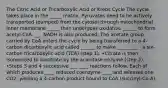 The Citric Acid or Tricarboxylic Acid or Krebs Cycle The cycle takes place in the _____ matrix. Pyruvates need to be actively transported (pumped) from the cytosol through mitochondrial inner membrane _____ then undergoes oxidative ______ to form acetyl-CoA. ___ NADH is also produced. The acetate group carried by CoA enters the cycle by being transferred to a 4-carbon dicarboxylic acid called ______ to make ____ ____ - a six-carbon tricarboxylic acid (TCA) (step 1). •Citrate is then isomerized to isocitrate by the aconitase enzyme (step 2). •Steps 3 and 4 successive ___ ____ reactions follow. Each of which produces ____ reduced coenzyme ____ and releases one CO2, yielding a 4-carbon product bound to CoA (succinyl-Co-A).