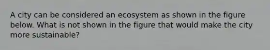 A city can be considered an ecosystem as shown in the figure below. What is not shown in the figure that would make the city more sustainable?