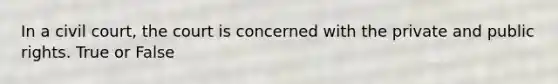 In a civil court, the court is concerned with the private and public rights. True or False