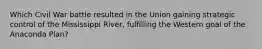 Which Civil War battle resulted in the Union gaining strategic control of the Mississippi River, fulfilling the Western goal of the Anaconda Plan?