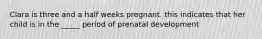 Clara is three and a half weeks pregnant. this indicates that her child is in the _____ period of prenatal development