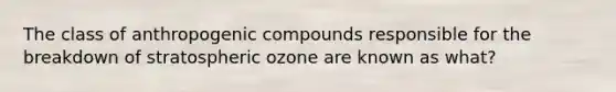 The class of anthropogenic compounds responsible for the breakdown of stratospheric ozone are known as what?