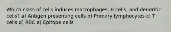 Which class of cells induces macrophages, B cells, and dendritic cells? a) Antigen presenting cells b) Primary lymphocytes c) T cells d) RBC e) Epitope cells