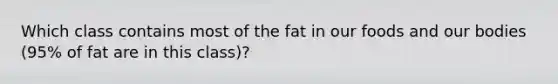 Which class contains most of the fat in our foods and our bodies (95% of fat are in this class)?