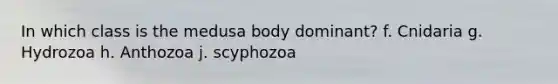 In which class is the medusa body dominant? f. Cnidaria g. Hydrozoa h. Anthozoa j. scyphozoa