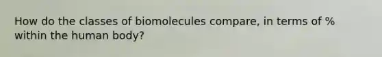 How do the classes of biomolecules compare, in terms of % within the human body?