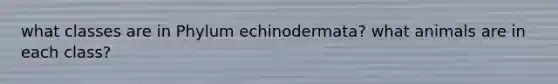 what classes are in Phylum echinodermata? what animals are in each class?