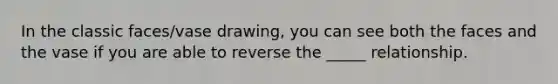 In the classic faces/vase drawing, you can see both the faces and the vase if you are able to reverse the _____ relationship.