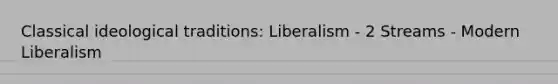 Classical ideological traditions: Liberalism - 2 Streams - Modern Liberalism