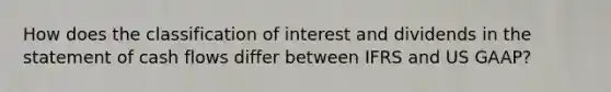 How does the classification of interest and dividends in the statement of cash flows differ between IFRS and US GAAP?