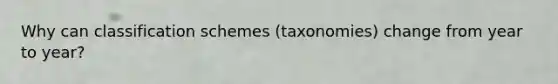 Why can classification schemes (taxonomies) change from year to year?