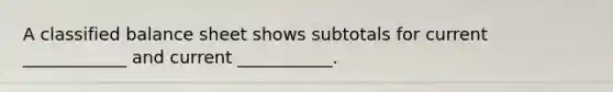 A classified balance sheet shows subtotals for current ____________ and current ___________.