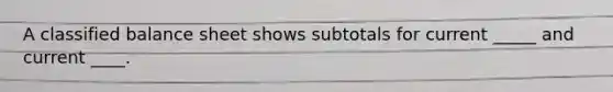 A classified balance sheet shows subtotals for current _____ and current ____.