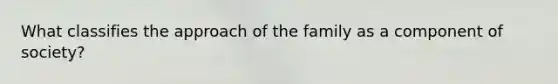 What classifies the approach of the family as a component of society?