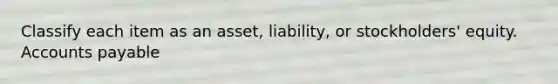 Classify each item as an asset, liability, or stockholders' equity. Accounts payable