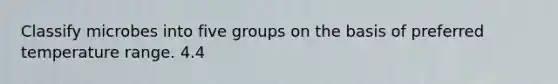 Classify microbes into five groups on the basis of preferred temperature range. 4.4