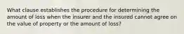 What clause establishes the procedure for determining the amount of loss when the insurer and the insured cannot agree on the value of property or the amount of loss?