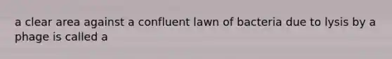 a clear area against a confluent lawn of bacteria due to lysis by a phage is called a